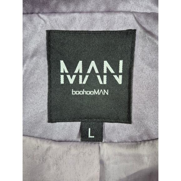 Boohoo Man Lavender Satin Bomber Jacket Knit waistband Sz L NWOT - Picture 4 of 5